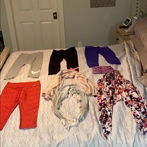 4 Pair Nike Workout Capri, 3 Scarves, 1 Small Bag